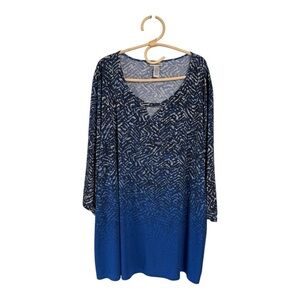 Catherines 3/4 Sleeve Navy Patterned Pullover Keyhole Blouse Business Casual 4X